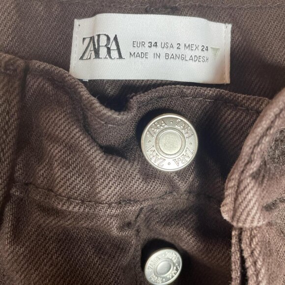 Zara Chocolate Brown High Waisted Straight Leg Jeans Button Fly - Picture 2 of 8